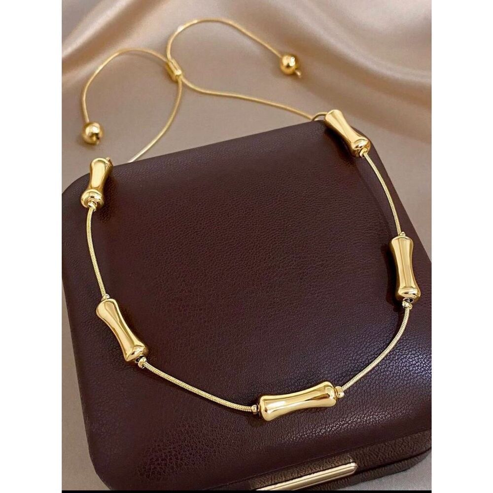 Gold plated Bamboo-Link Adjustable Necklace - Women Jewelry R 625